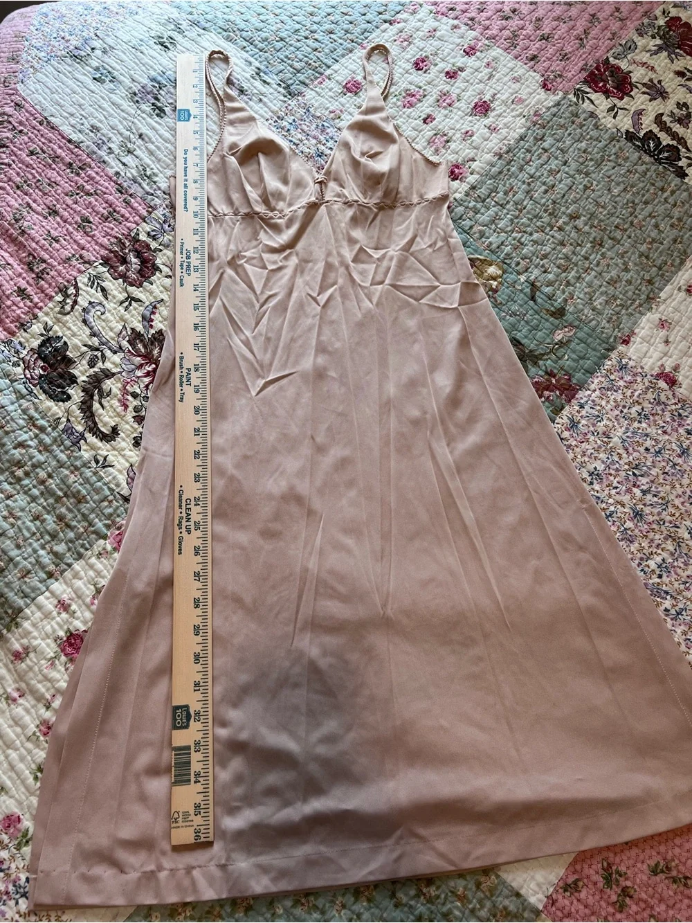 Vintage Formfit Rogers Embroidered Scallop V-Neck Full Slip Dress 34 Tall Beige - Picture 6 of 10